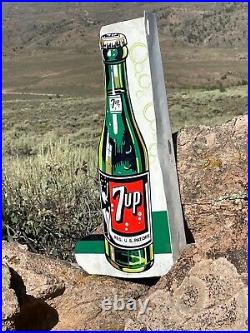 VERY LARGE Vintage Antique 7up Soda Cola Embossed Doublesided Bottle Flange Sign