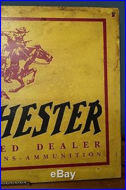 Very Rare Vtg Winchester Authorized Dealer Porcelain Sign Neat Cowboy Graphic