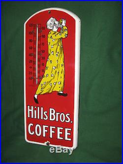 VINTAGE 1915 Hills Bros. COFFEE PORCELAIN THERMOMETER ADVERTISING SIGN