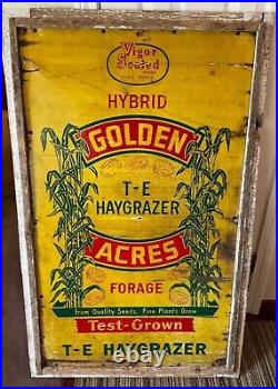 VINTAGE 1930's GOLDEN ACRES TEST-GROWN HYBRID SEEDS ADVERTISING SIGN