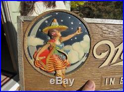 VINTAGE 1940's MILLER HIGH LIFE GIRL ON THE MOON 3D COMPOSITION BEER SIGN NOS