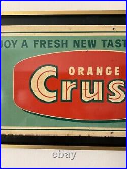 VINTAGE 1940's ORANGE CRUSH TIN LITHO ADVERTISING SIGN PROFESSIONALLY FRAMED