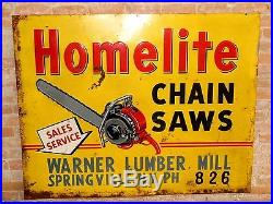 Vintage 1950rare Homelite Chainsaw 60 Embossed Painted Metal Sign