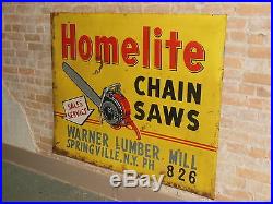 Vintage 1950rare Homelite Chainsaw 60 Embossed Painted Metal Sign