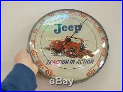 VINTAGE 1950s WILLYS JEEP ADVERTISING THERMOMETER SIGN BY PAM CLOCK CO