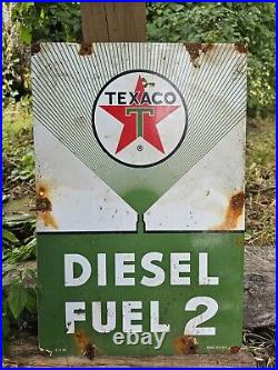 VINTAGE 1960 Texaco Diesel fuel 2 Porcelain Advertising Sign (Green) 18 X 12