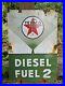 VINTAGE-1960-Texaco-Diesel-fuel-2-Porcelain-Advertising-Sign-Green-18-X-12-01-knh