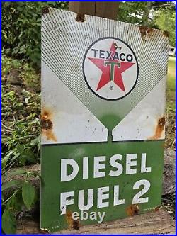 VINTAGE 1960 Texaco Diesel fuel 2 Porcelain Advertising Sign (Green) 18 X 12