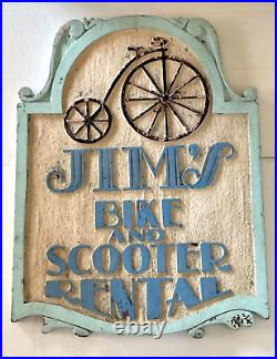 VINTAGE 1960's-70s JIM's BIKE AND SCOOTER RENTAL ADVERTISING SHOP SIGN- CAPE COD