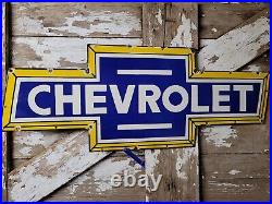 VINTAGE 1960s CHEVROLET PORCELAIN SIGN 38 OLD CHEVY TRUCK DEALER GM BOWTIE SIGN