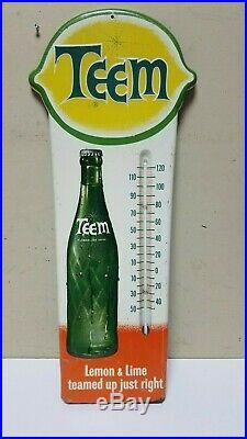VINTAGE 1960s TEEM SODA POP SIGN THERMOMETER EMBOSSED 28×12 | Original ... 1960s Soda Advertising