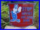 VINTAGE-1969-WOODSTOCK-STOP-HIPPIES-USE-SIDE-DOOR-NO-NUDE-Porcelain-Sign-12-01-tar