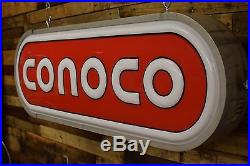 VINTAGE 1970's CONOCO OIL GAS STATION ADVERTISING SIGN Light NICE SHAPE Bright
