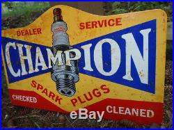 Vintage Champion Spark Plug Double Sided Flange Metal Porcelain Coated Sign