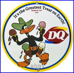 VINTAGE DAIRY QUEEN PORCELAIN SIGN Dilly Bar Gas Oil Ice Cream Cone Daffy Duck