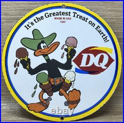 VINTAGE DAIRY QUEEN PORCELAIN SIGN Dilly Bar Gas Oil Ice Cream Cone Daffy Duck