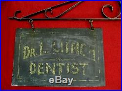 VINTAGE DENTIST SIGN WithHANGER ANTIQUE OLD ORTHO ORIGINAL RARE! VERY LARGE, WOW