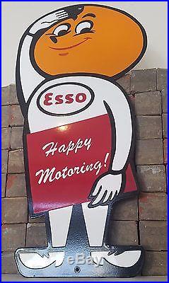Vintage Esso Oil Drop Boy Gasoline Large Porcelain Gas Station Sign Lubester