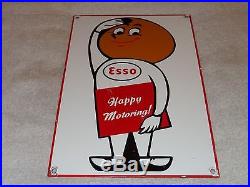 Vintage Esso Oil Drop Boy Happy Motoring! 12 X 8 Porcelain Gasoline Sign! Nr