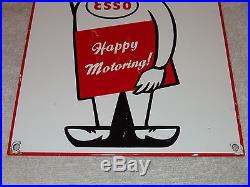 Vintage Esso Oil Drop Boy Happy Motoring! 12 X 8 Porcelain Gasoline Sign! Nr