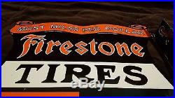Vintage Firestone Tires Auto Supplies Porcelain Gas & Oil Flange Sign, 2 Sided