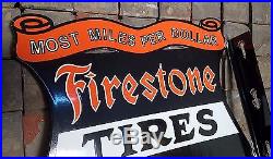 Vintage Firestone Tires Most Miles Per Dollar 16 14 2 Sided Metal Flange Sign
