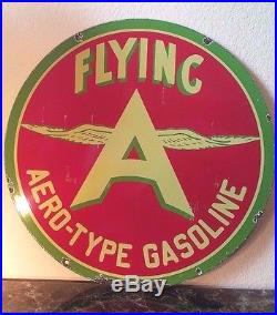 Vintage Flying A Aero-type Gasoline 18 Double Sided Porcelain Gas & Oil Sign