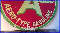 Vintage Flying A Aero-type Gasoline 18 Double Sided Porcelain Gas & Oil Sign