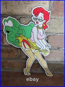 VINTAGE GHOSTBUSTER PORCELAIN DIE-CUT SIGN MOVIE Janine Melnitz 12 X 8