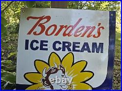 VINTAGE HEAVY 1950'S COLLECTIBLE BORDEN'S ICE CREAM PORCELAIN SIGN 24 x 20