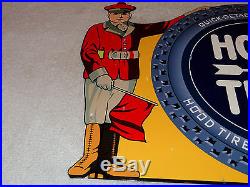Vintage Hood Tire Dealer 16 X 12 Metal 2 Sided Gas, Oil & Tires Flange Sign Nr