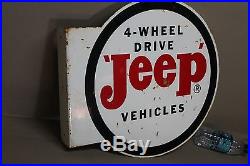 Vintage Jeep 4-wheel Dealership Flange 2-sided Metal Sign Soda Farm Barn Ih