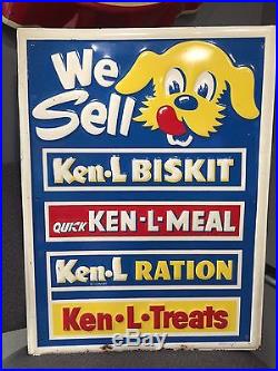 Vintage Ken L Biscuit Embossed Metal Sign Farm Dog