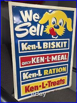 Vintage Ken L Biscuit Embossed Metal Sign Farm Dog