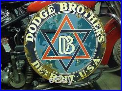VINTAGE LARGE PORCELAIN DODGE BROTHERS DETROIT U. S. A. Dealership 18 inch sign