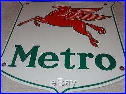 Vintage Mobil Metro 11 3/4 Porcelain Gas & Oil Sign! Pump Plate! No Reserve