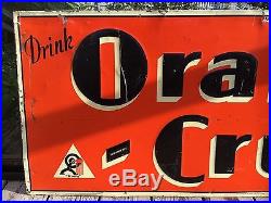 Vintage Orange Crush Soda Advertising Metal Sign With Crushy Figure, Original