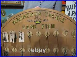 VINTAGE ORIGINAL 1929 1940's MARATHON BAIT CO. DEALER DISPLAY BOARD / SIGN