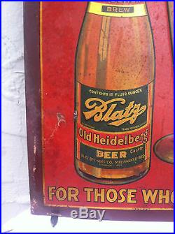 Vintage Original Blatz Heidelberg Advertising Beer Sign 15 Cent Bottle Milwaukee