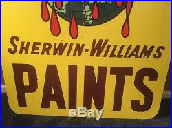 VINTAGE ORIGINAL SCARCE SHERWIN WILLIAMS 60 x 40 PORCELAIN PAINT SIGN +BRACKET