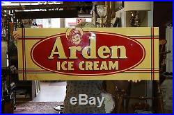 Vintage Original Tin Metal Arden Ice Cream 40 X 15 In Sign With Bright Color
