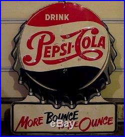 Vintage Pepsi-cola Bottle Cap Sign-more Bounce To The Ounce-51-embossed-store