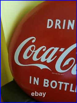 VINTAGE PORCELAIN Drink Coca-cola In Bottles COKE BUTTON 36 Sign Mint Condition