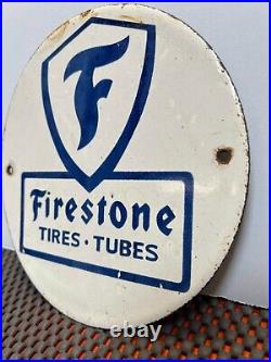 VINTAGE PORCELAIN SIGN FIRESTONE TIRES TUBES Authorized Dealer Sign 30s 40s era