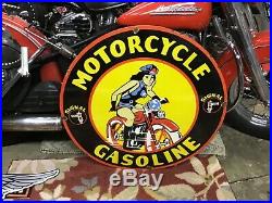 VINTAGE PORCELAIN SIGNAL MOTORCYCLE GASOLINE Harley-Davidson Indian Henderson