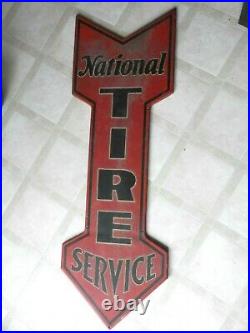 VINTAGE RARE CA. EARLY 1900'S NATIONAL TIRE SERVICE GAS STATION 48 Metal SignVN