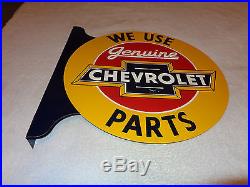 Vintage Rare Chevy We Use Genuine Chevrolet Parts 19 X 18 Metal Flange Sign