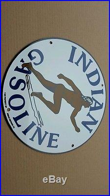 Vintage Rare Nos Indian Gasoline 11 3/4 Porcelain Gas & Oil Sign! Pump Plate Nr