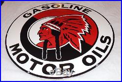 Vintage Rare Red Indian Gasoline & Motor Oil 30 Porcelain Gas Sign +makers Mark