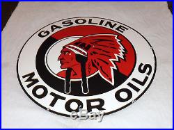 Vintage Rare Red Indian Gasoline & Motor Oil 30 Porcelain Gas Sign +makers Mark